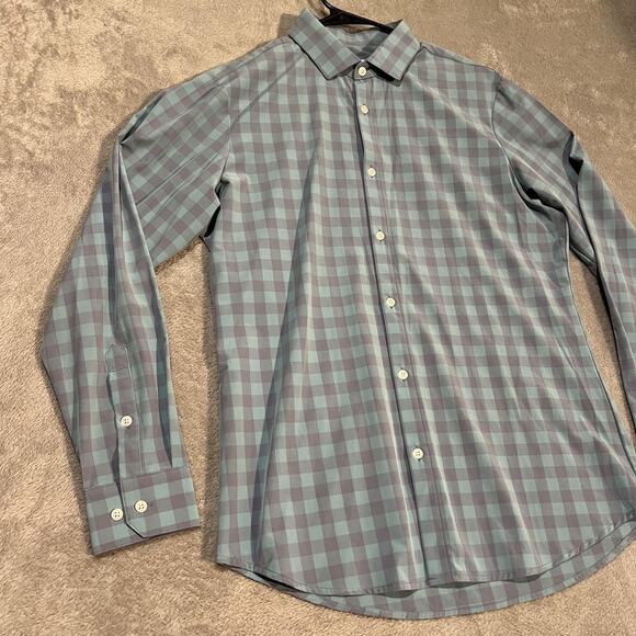 Mizzen+Main Leeward Shirt Mens Large Trim Fit Blue Gray Check Dress Performance - Picture 2 of 8